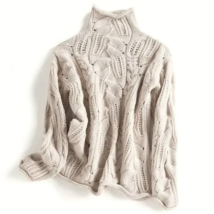 Aurora Cable Knit Turtleneck Cashmere Sweater for Women
