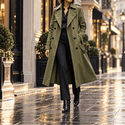 Mayfield Double-Breasted Long Belted Trench Coat for Women in Acetate