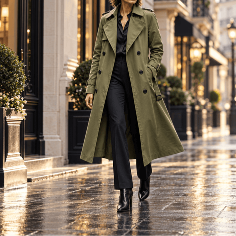 Mayfield Double-Breasted Long Belted Trench Coat for Women in Acetate