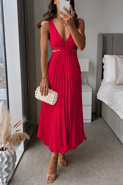 Sanne Pleated Satin Midi Dressing Gown for Ladies