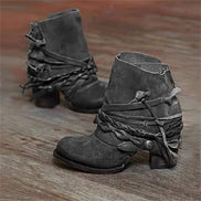 Serena Fringed Faux Leather Western Ankle Boots with Block Heel