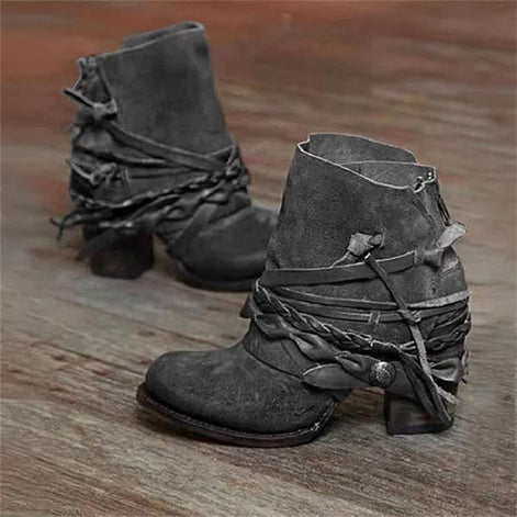 Serena Fringed Faux Leather Western Ankle Boots with Block Heel