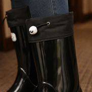 Women's Knee-High Glossy Rubber Wellies with Drawstring Cuff