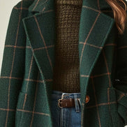 Women's Plaid Double-Breasted Mid-Length Winter Coat in Wool Blend