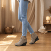 Emmanuelle Suede Buckle Strap Concealed Wedge Ankle Boots for Women