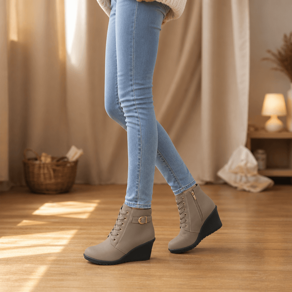 Emmanuelle Suede Buckle Strap Concealed Wedge Ankle Boots for Women