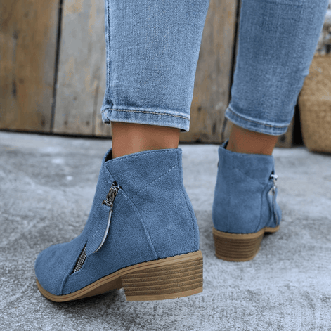 Women's Faux Suede Side-Zip Ankle Boots with Stacked Block Heel
