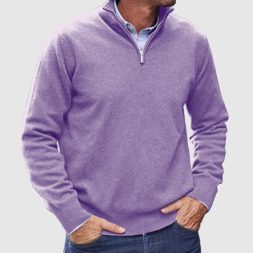 Men's Quarter-Zip Knitted Jumper with Ribbed Collar