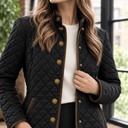 Women's Diamond Quilted Puffer-Style Jacket with Contrast Trim