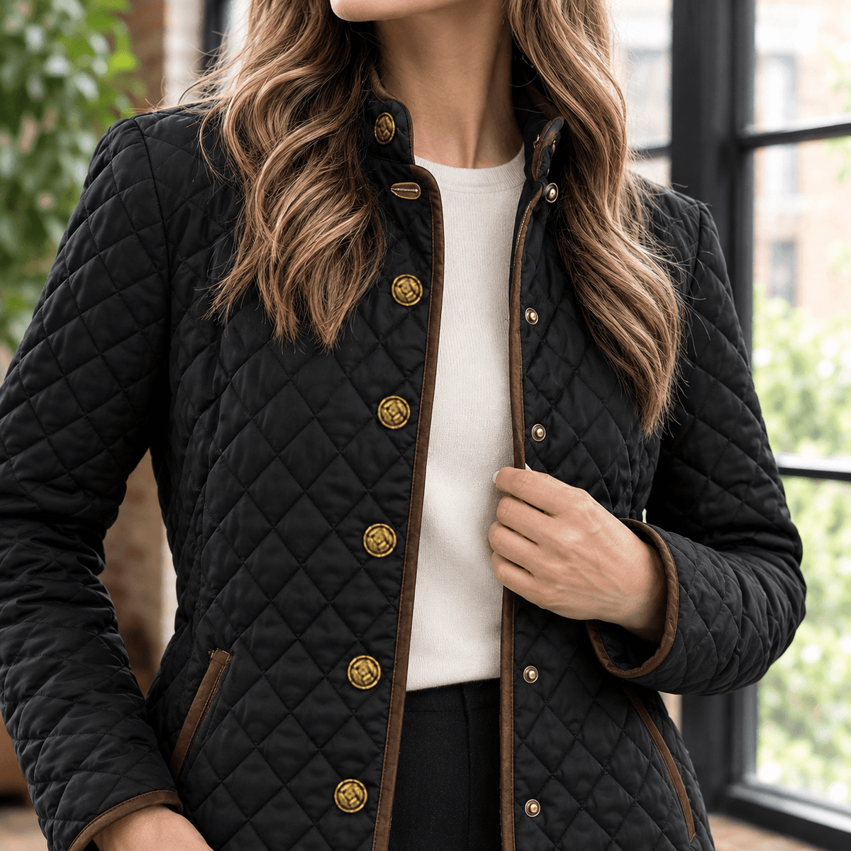 Women's Diamond Quilted Puffer-Style Jacket with Contrast Trim
