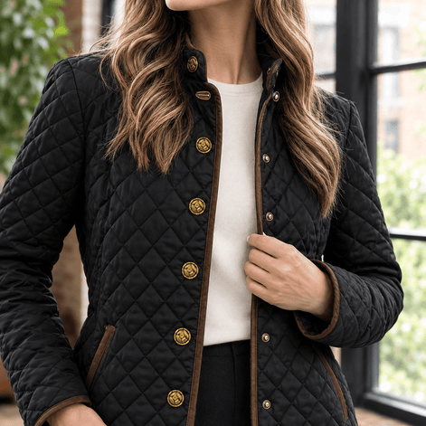 Women's Diamond Quilted Puffer-Style Jacket with Contrast Trim
