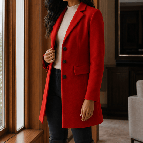 Women's Tailored Wool-Blend Winter Coat with Notched Lapels