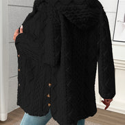 Women's Black Textured Button-Front Winter Coat with Relaxed Fit