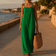 Women's Linen-Look Maxi Slip Dress with Adjustable Straps