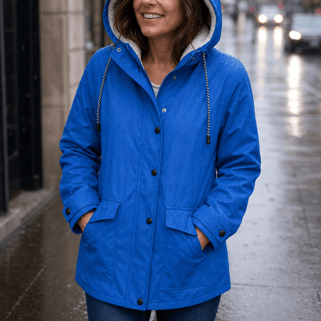 Waterproof Plush-Lined Hooded Jacket with Fleece Trim