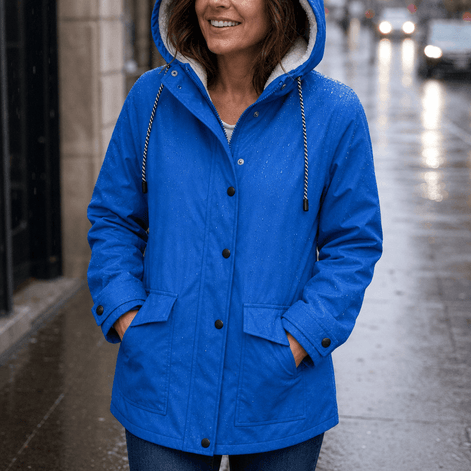 Waterproof Plush-Lined Hooded Jacket with Fleece Trim