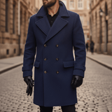 Double-Breasted Wool Blend Overcoat with Wide Notched Lapels
