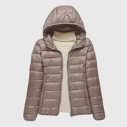 Janey Wrap-Front Quilted Puffer Jacket with Hood for Women