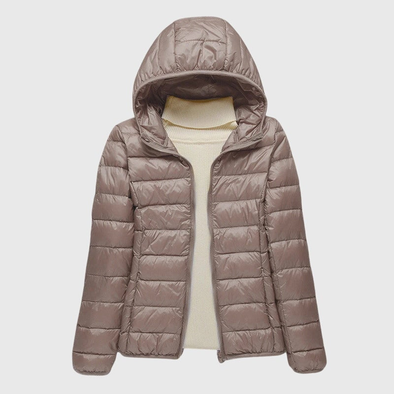 Janey Wrap-Front Quilted Puffer Jacket with Hood for Women
