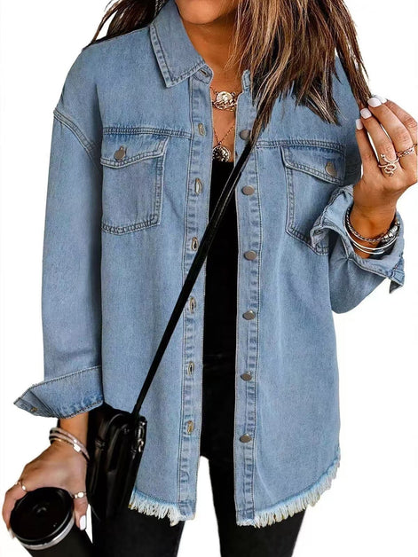 Wilda Denim Button-Through Oversized Longline Jacket for Women