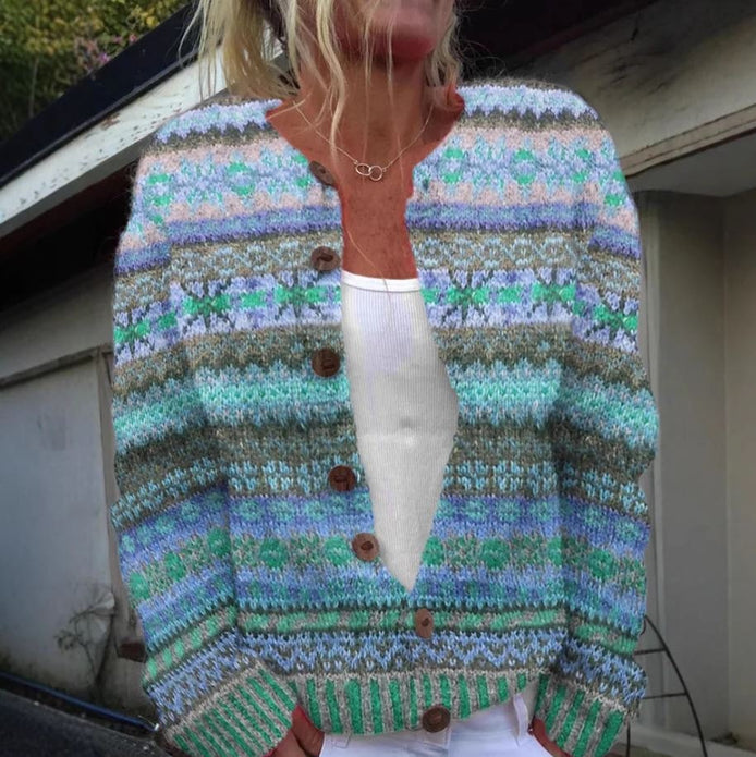 Women's Fair Isle Pattern Button-Front Knitted Cardigan