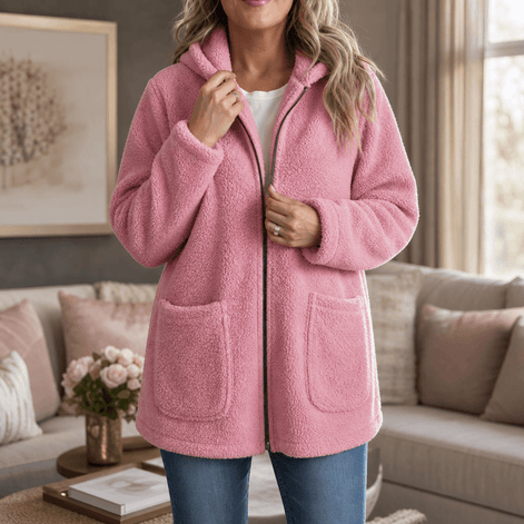Cozelle Plush Hooded Oversized Fleece Zip-Up Jacket for Women