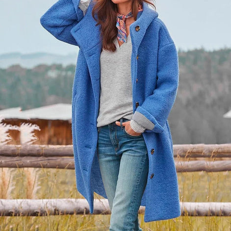 Women's Longline Wool-Blend Coat with Button Closure