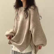 Women's Oversized Round Neck Knitted Jumper with Long Sleeves