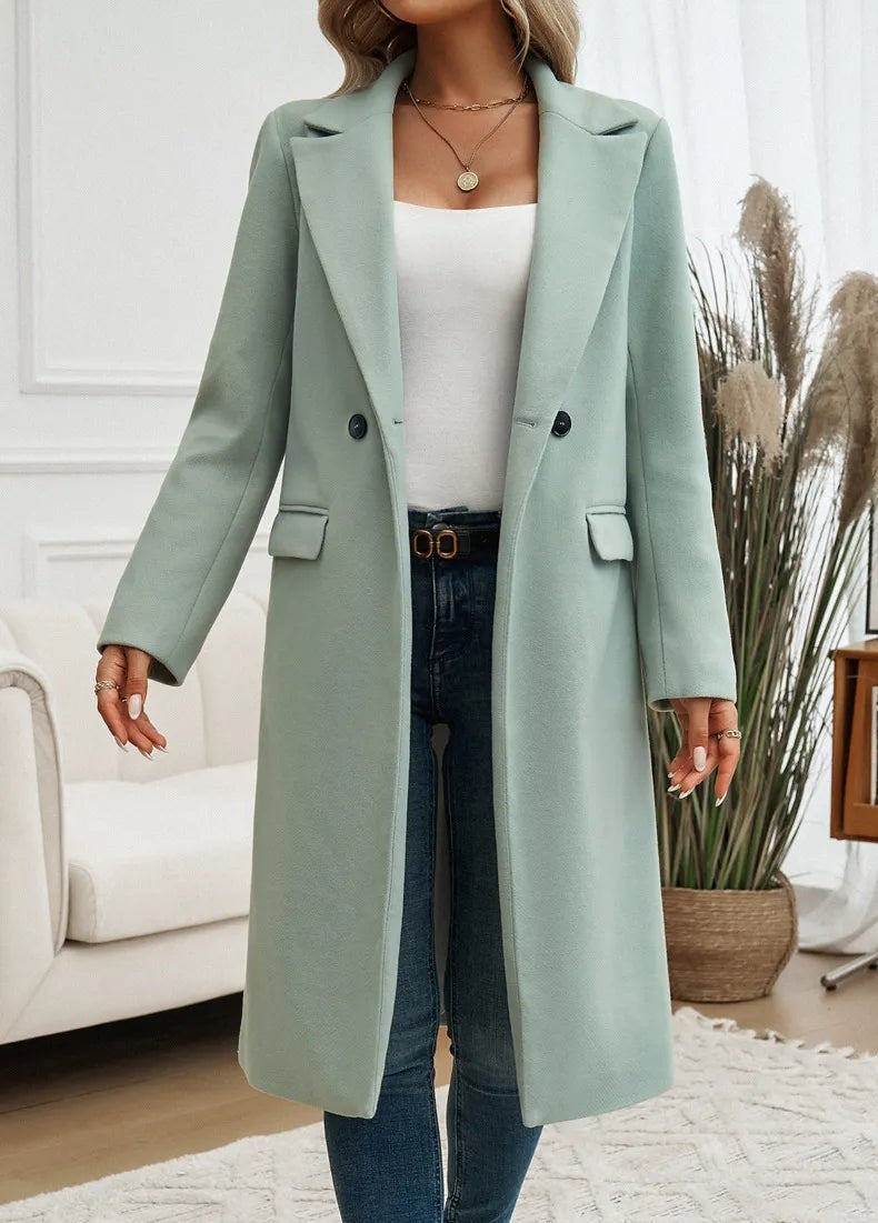 Anastasia Oversized Wool Blend Trench Coat for Women with Notched Lapel and Belt