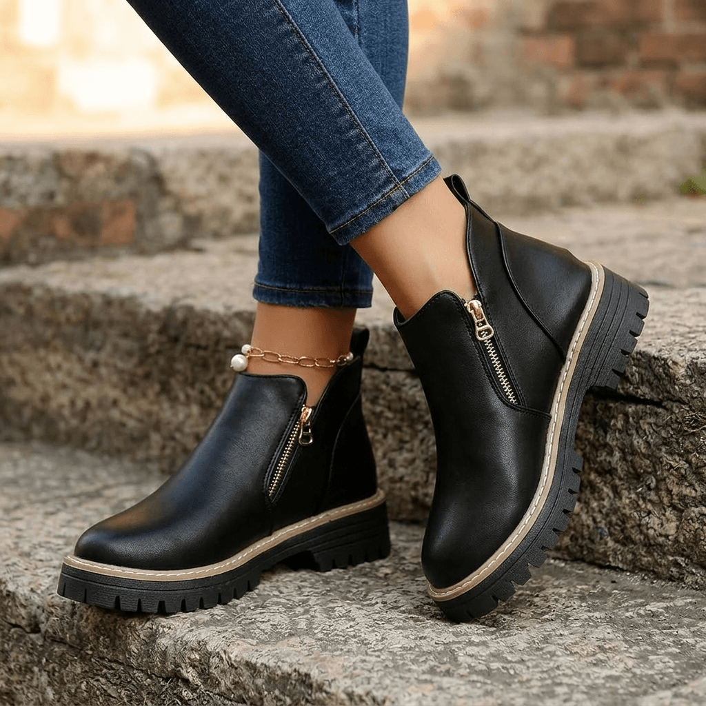 Strida Cushioned Platform Ankle Boots with Side Zip for Women