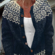 Fair Isle Patterned Button-Up Women's Knitted Cardigan with Relaxed Fit
