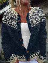 Fair Isle Patterned Button-Up Women's Knitted Cardigan with Relaxed Fit