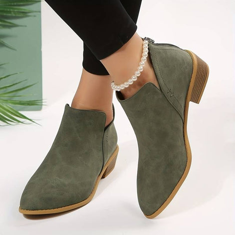 Riley Ankle Low Heel Slip On Womens Boots with Back Zip