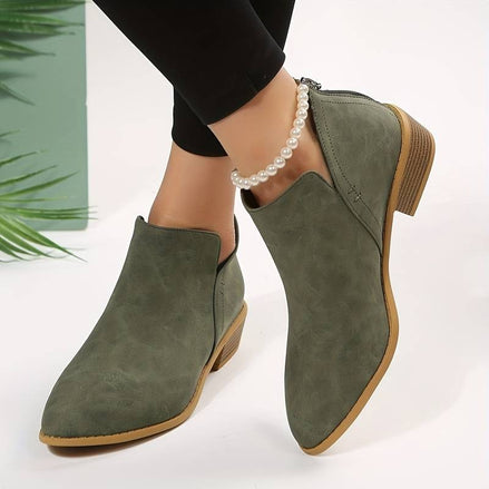 Riley Ankle Low Heel Slip On Womens Boots with Back Zip