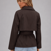 Cropped Double-Breasted Trench Coat with Tie Waist for Women