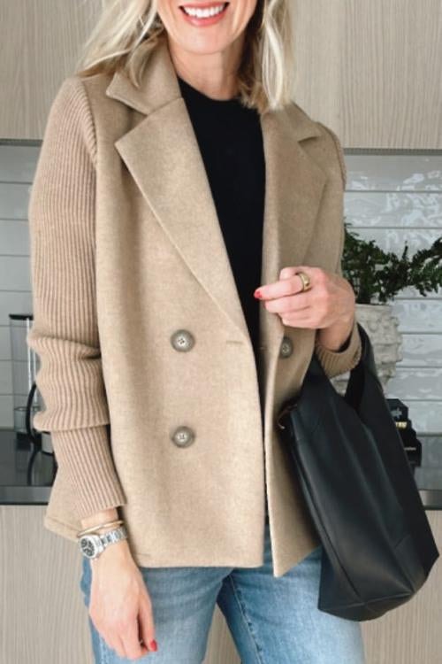 Sorelle Double-Breasted Women's Tailored Blazer with Knit Sleeves