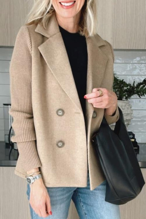 Sorelle Double-Breasted Women's Tailored Blazer with Knit Sleeves
