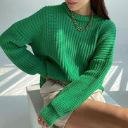 Women's Relaxed Fit Ribbed Knitted Jumper with Layered Collar