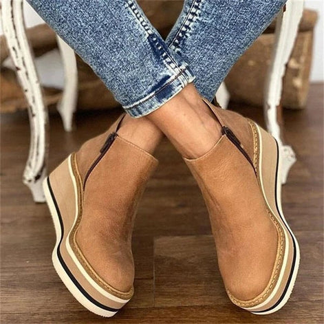 Courtney Faux Leather Wedge Ankle Bootie with Side Zip for Women