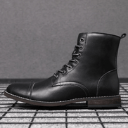 Men's Lace-Up Leather-Style Ankle Boots with Grip Outsole