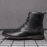 Men's Lace-Up Leather-Style Ankle Boots with Grip Outsole
