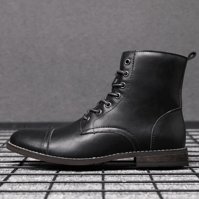 Men's Lace-Up Leather-Style Ankle Boots with Grip Outsole