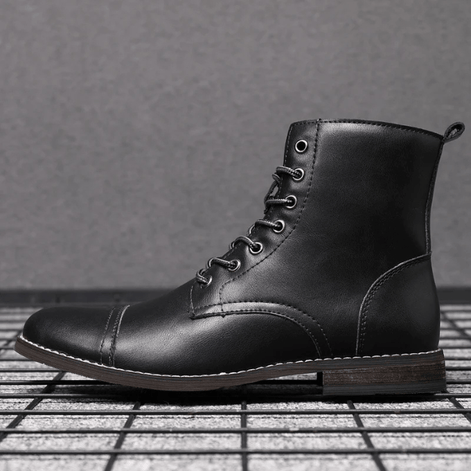 Men's Lace-Up Leather-Style Ankle Boots with Grip Outsole
