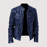 Genuine Leather Moto Jacket with Structured Zip Detailing for Men