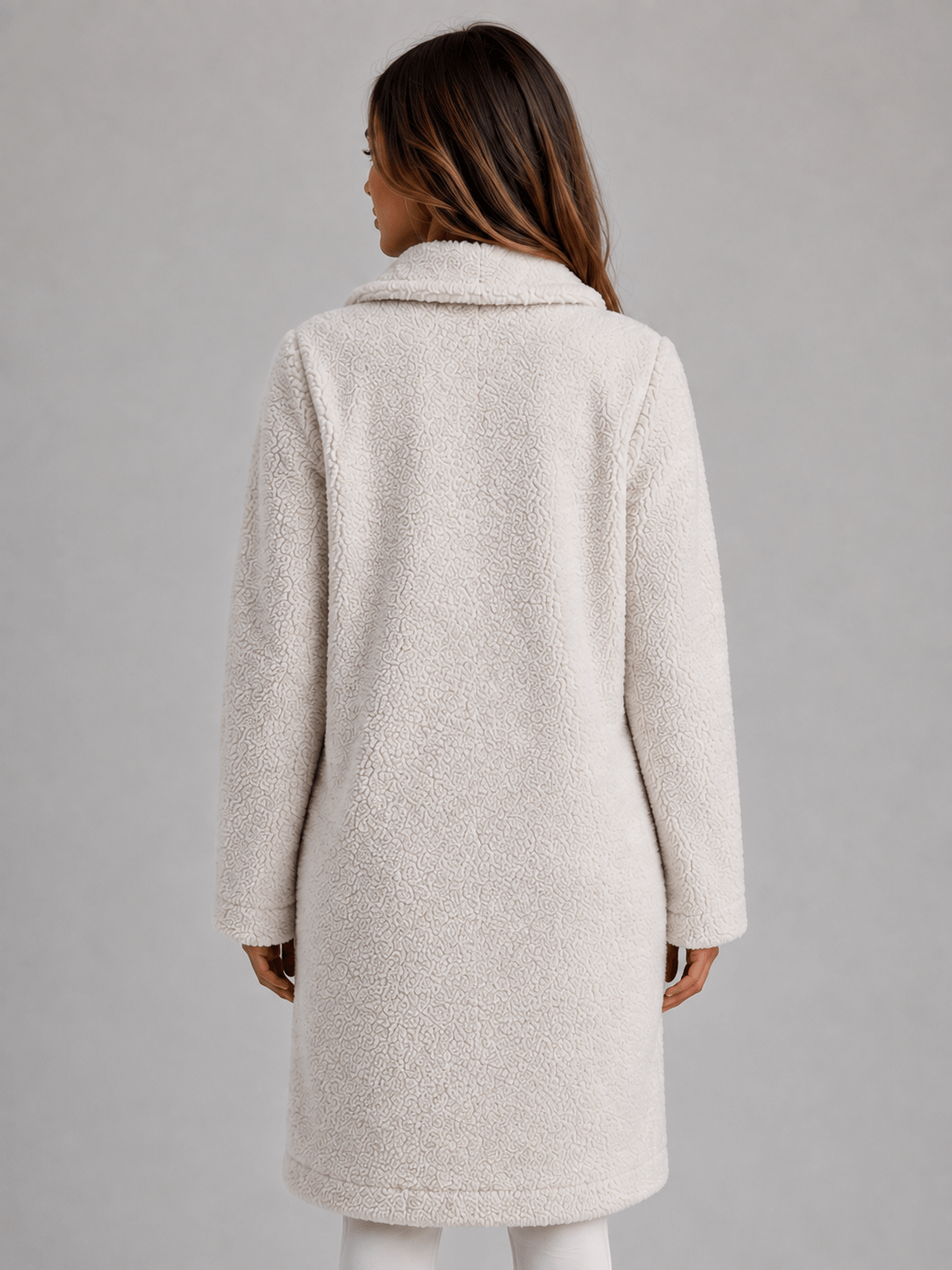 Women's Longline Teddy Borg Fleece Button-Front Jacket