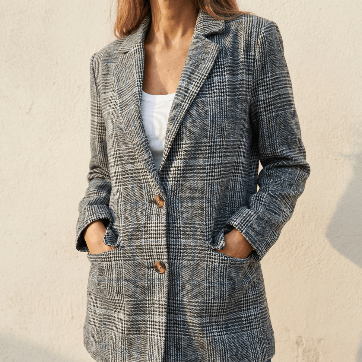 Relaxed Fit Plaid Lapel Blazer for Women Tailored to Flatter