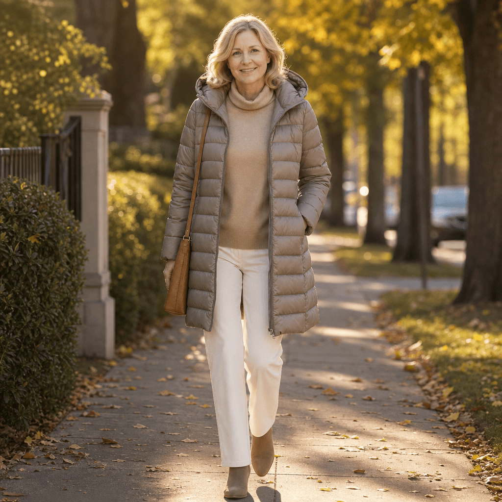 Women's Long Quilted Puffer Coat with Hood in Polyester