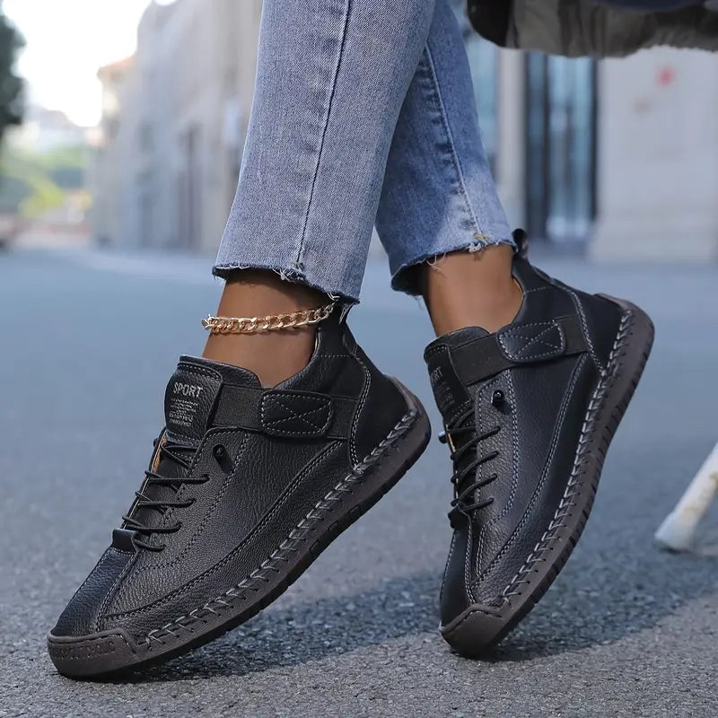 Women's Leather Lace-Up Trainers with Orthopedic Cushioning