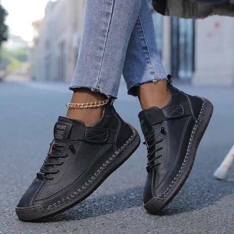 Women's Leather Lace-Up Trainers with Orthopedic Cushioning