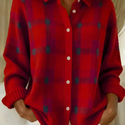 Sarah Plaid Button-Front Knitted Cardigan with Collar